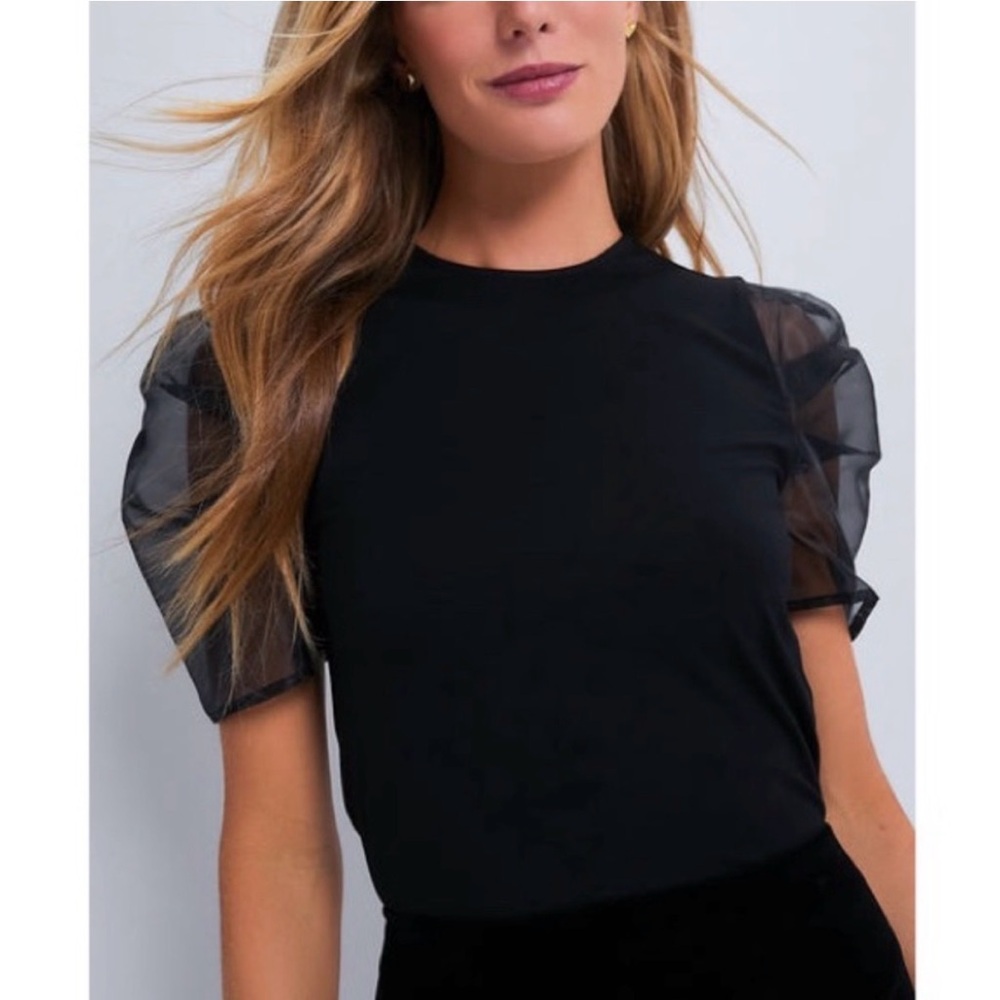 Hyacinth House Black Sheer Sleeve Top